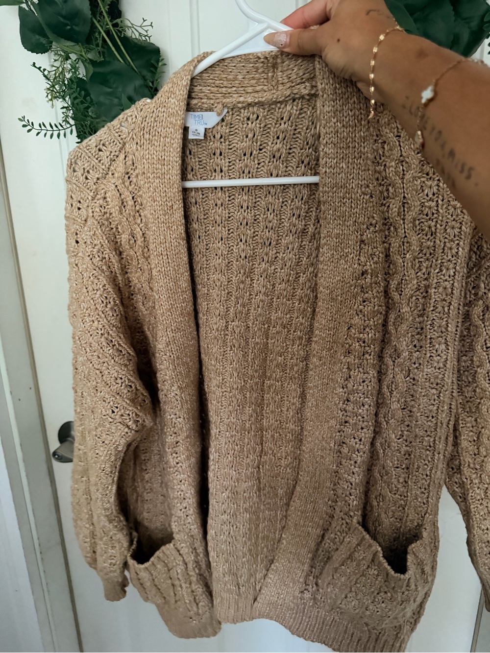 Open-Front Chunky Knit Cardigan Sweater - Tan